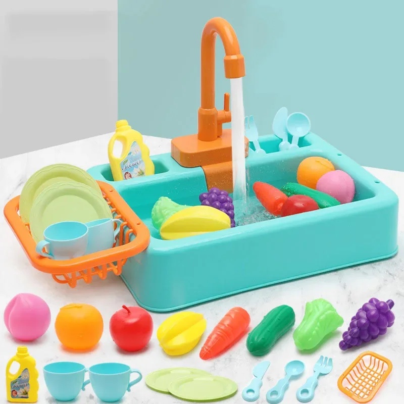 Kids Outdoor Kitchen Accessories - 子供用プラスチック製キッチンシンクおもちゃセット。ごっこ遊びで家事ごっこができる、幼児向けの知育玩具。男の子にも女の子にも。