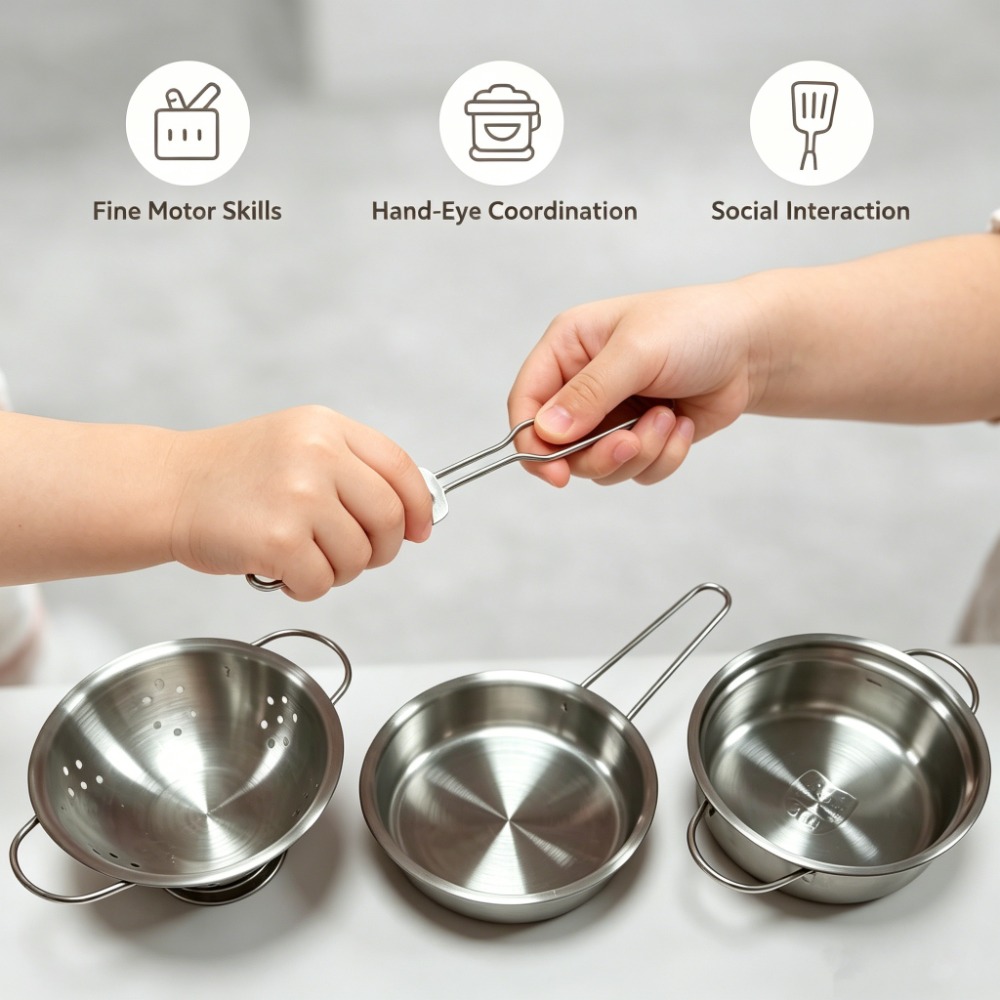 5個セット 子供用ステンレス製調理器具おもちゃ、ミニ鍋とフラ - Kids Outdoor Kitchen Accessories のレビューと価格